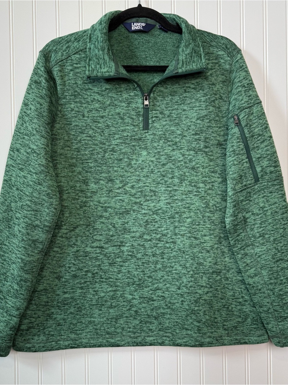Lands’ End Green Quarter Zip Fleece Pullover Men’s Large Cozy Outdoor Layer